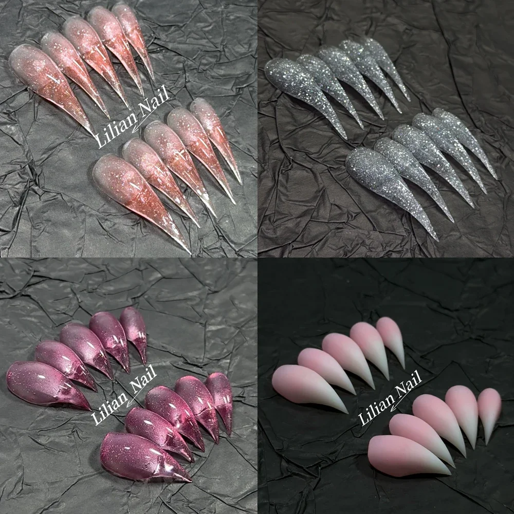 

Handmade 10Pcs Dragon Shape Claw Cat Claws Thick Shiny Broken Diamonds Press On Nails Reusable Long Cuspidal Acrylic Fake Nail