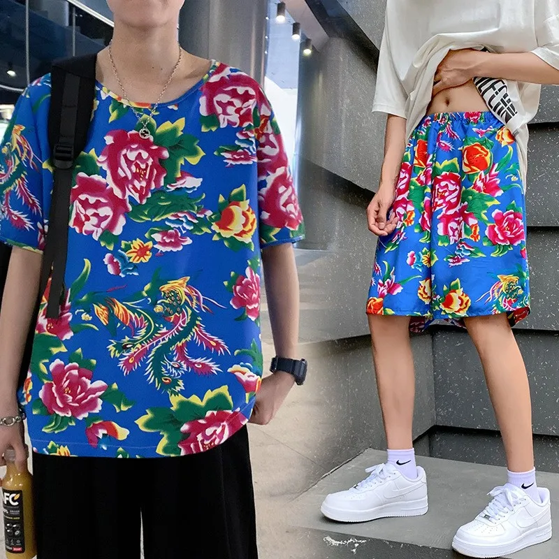 Northeast Big Flower Sportwear Suit Short Sleeve TShirt Short Summer Men Women 2 Piece Sets Tracksuit Casual Trend Oversized Set