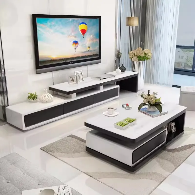 Linlamlim-Suporte De TV Brilhante Moderno, Mesa De Café Inteligente, Gabinete De TV, Mesa Central Para Sala De Estar, Mobília Para Casa, Branco e Preto