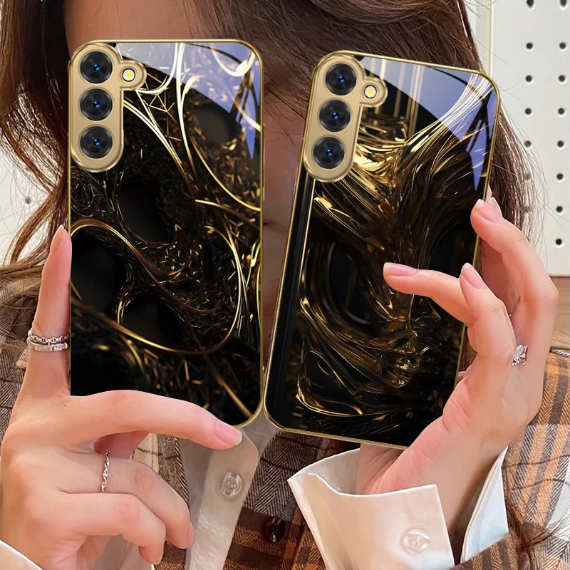

The surging of emotions For Samsung Galaxy S20 FE S21 S22 S23 Plus S24 Ultra 25Ultra S21+ S9+ S22Plus Golden glass phone case