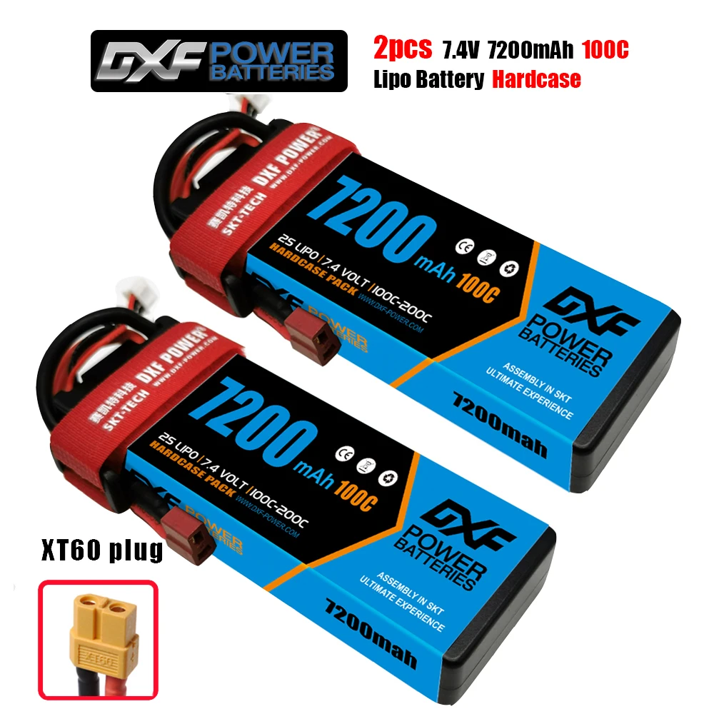 1/2PC DXF 2S Lipo Batterij 7.4V 7200mah 100C Hard Case XT60 EC5 TRX Deans XT90 voor Traxxas SCX10 Auto FPV Vliegtuig Truck RC Onderdelen