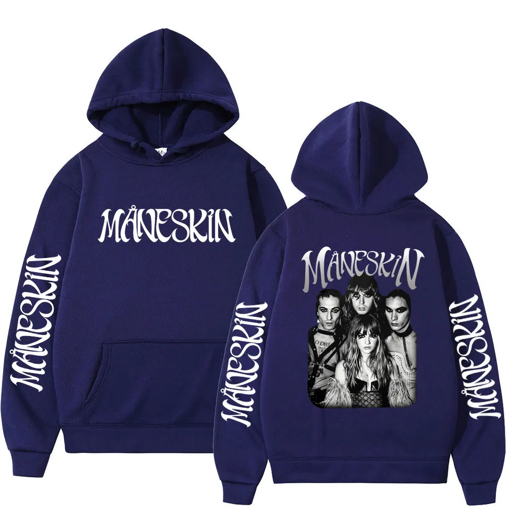 Italian Rock Band Maneskin 2023 World Tour Hoodie Fashion Retro Men Women Fleece Long Sleeve Oversized Casual Hoodies Streetwear