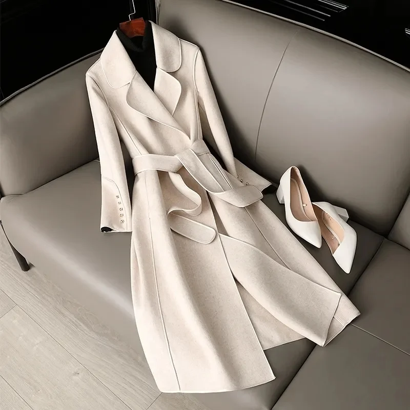 Red Double-sided Cashmere Coat For Women's Woolen Windbreaker Autumn/Winter New Lady Slim High end Wool Overcoat