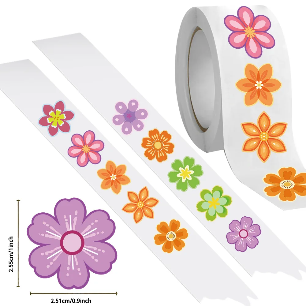

500 шт. милых цветочных наклеек-рулонов, красочные мультяшные цветочные узоры, для декора телефонов, ноутбуков, скейтбордов, багажа, игрушки, подарок