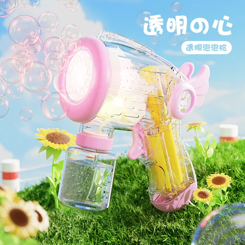 Kinder Neue Transparente Bubble Gun Mit Flügeln Multi-loch Automatische Blase Blasen Mit Lichter Handheld Elektrische Blase Maschine Spielzeug