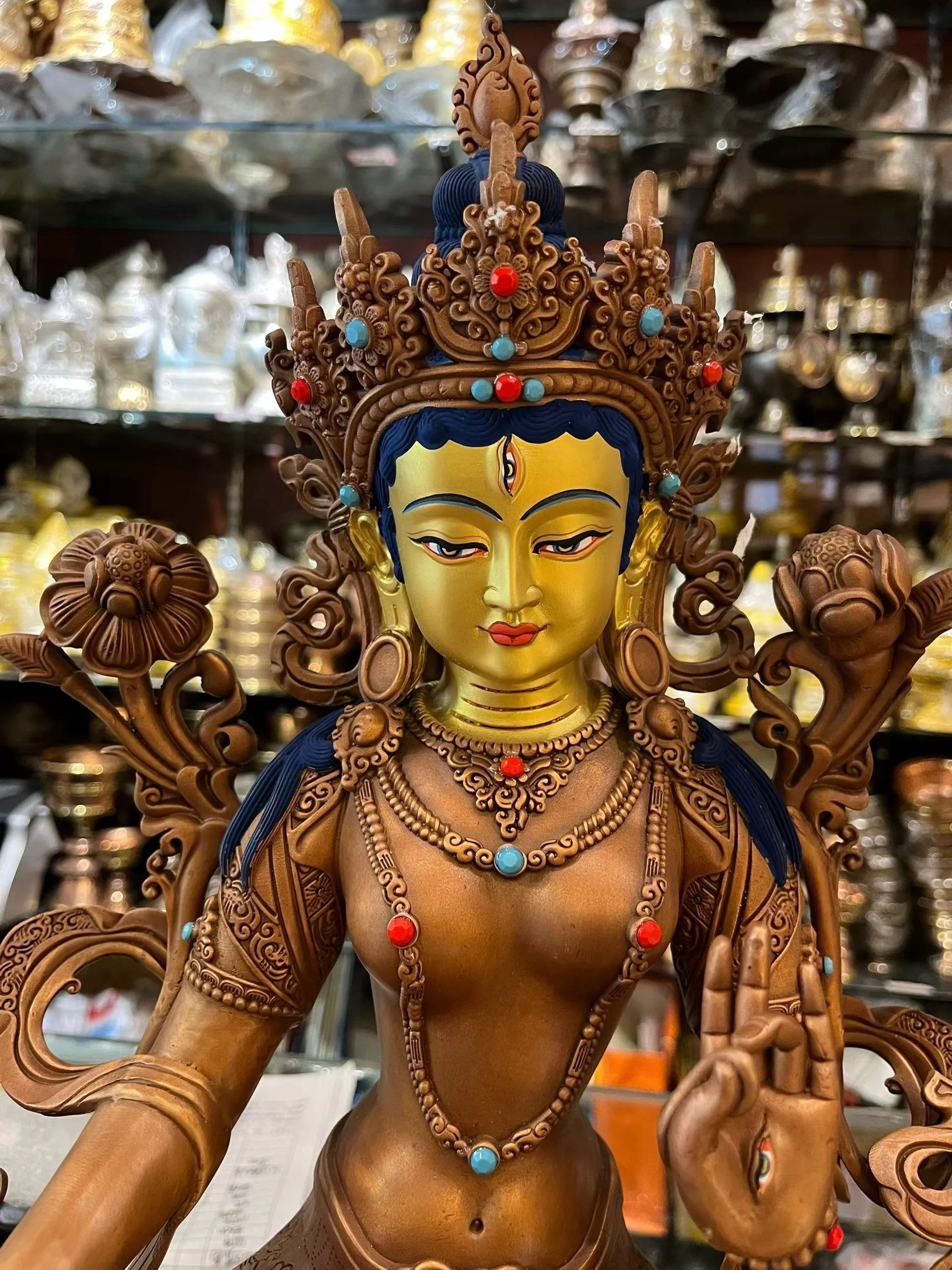 TOP Copper carving Exquisite Buddha statue BAI DUMU White Tara Tibetan Buddhist lama monk worship Buddhist implement