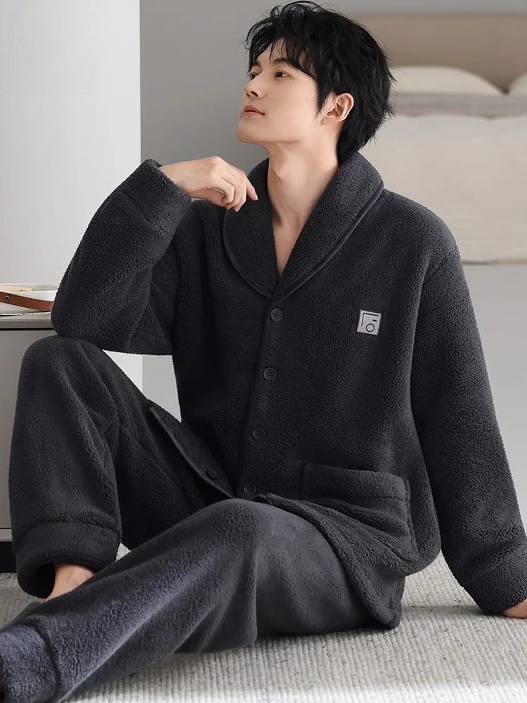thickened-coral-fleece-sleepwear-men's-winter-home-clothes-warm-lamb-velvet-pajamas-long-sleeve-long-pants-comfortable-fit