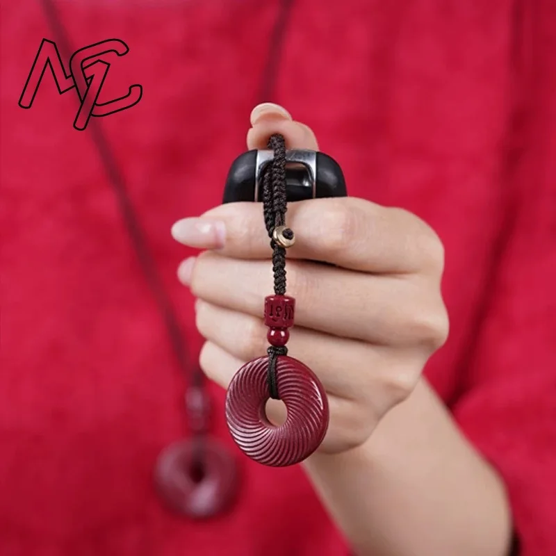 Red Cinnabar Chinese Ripple Safety Buckle Pendant Energy Carved Fashion Gemstone Natural Jewelry Designer Charm Real Gift Luxury view 4