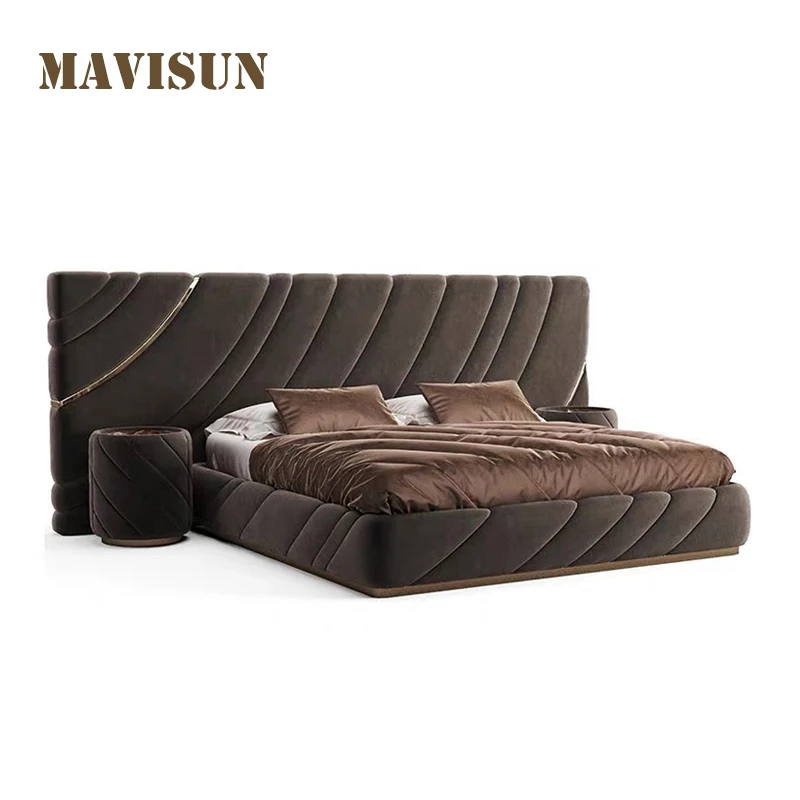 High-end Double Bed Luxury Bedroom Furniture Set Customizable Villa Bedroom Furniture Black Mattress King/Queen Size Bed Frame