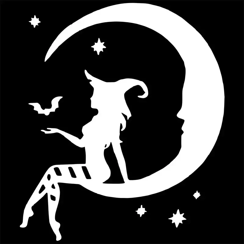 Car Stickers Witch Moon Bat Pagan Occult Alternative Spooky Halloween Unusual Laptop Sticker Decoration Window Vinyl Decals,15CM