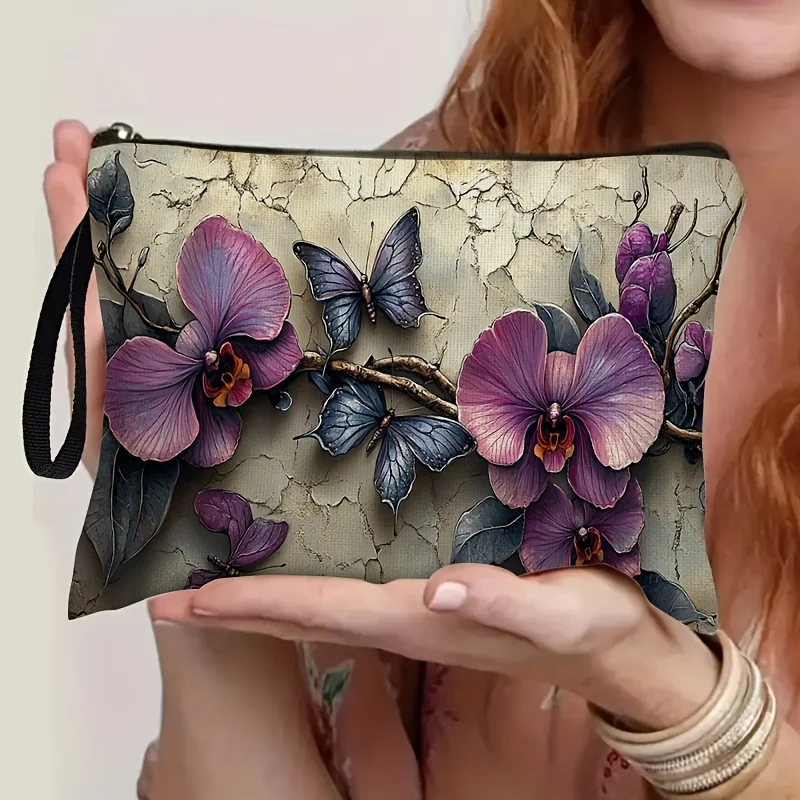 Unisex Adult Handbag Mixed Color Floral and Butterfly Design for Cosmetics Snacks Coins Durable Zipper Closure Gift Bags