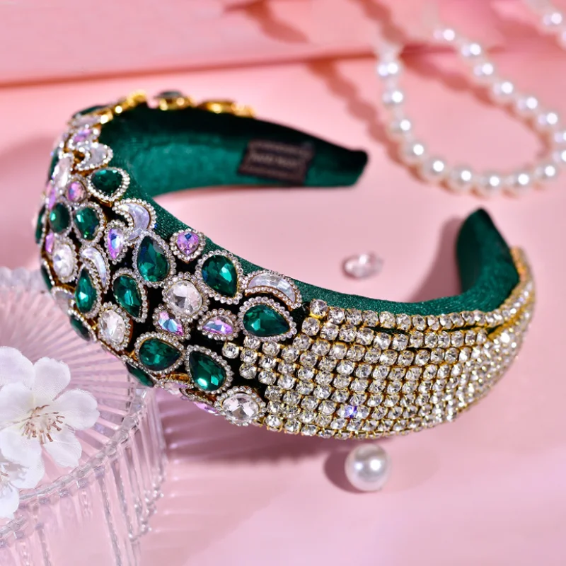 Exquisite Colorful Full Diamond Headband Hair Bands Thick Sponge High Crown Hairband Hair Hoop Women Party Hair Accessories