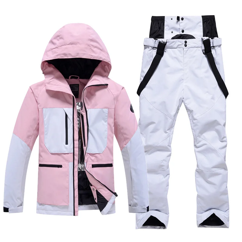 -30℃ Ski suit Snow prevention Jacket pants adult Couple clothing Men women windproof waterproof warm Green Pink white Purple