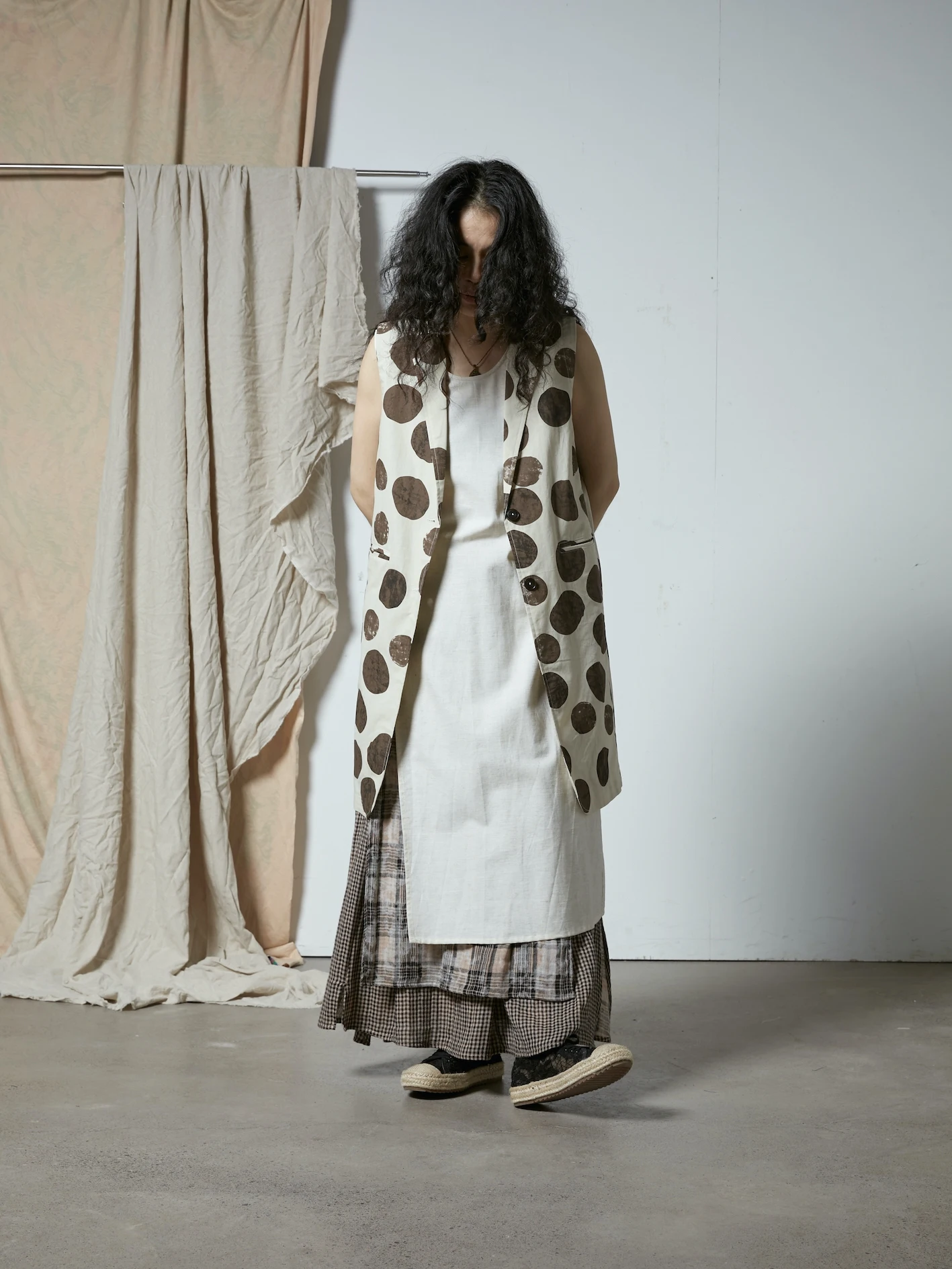 

Tendblank Pure Cotton Midi Jaet Large Polka Dot Print Svel Women's Faion Original Design Straight Cut Summer