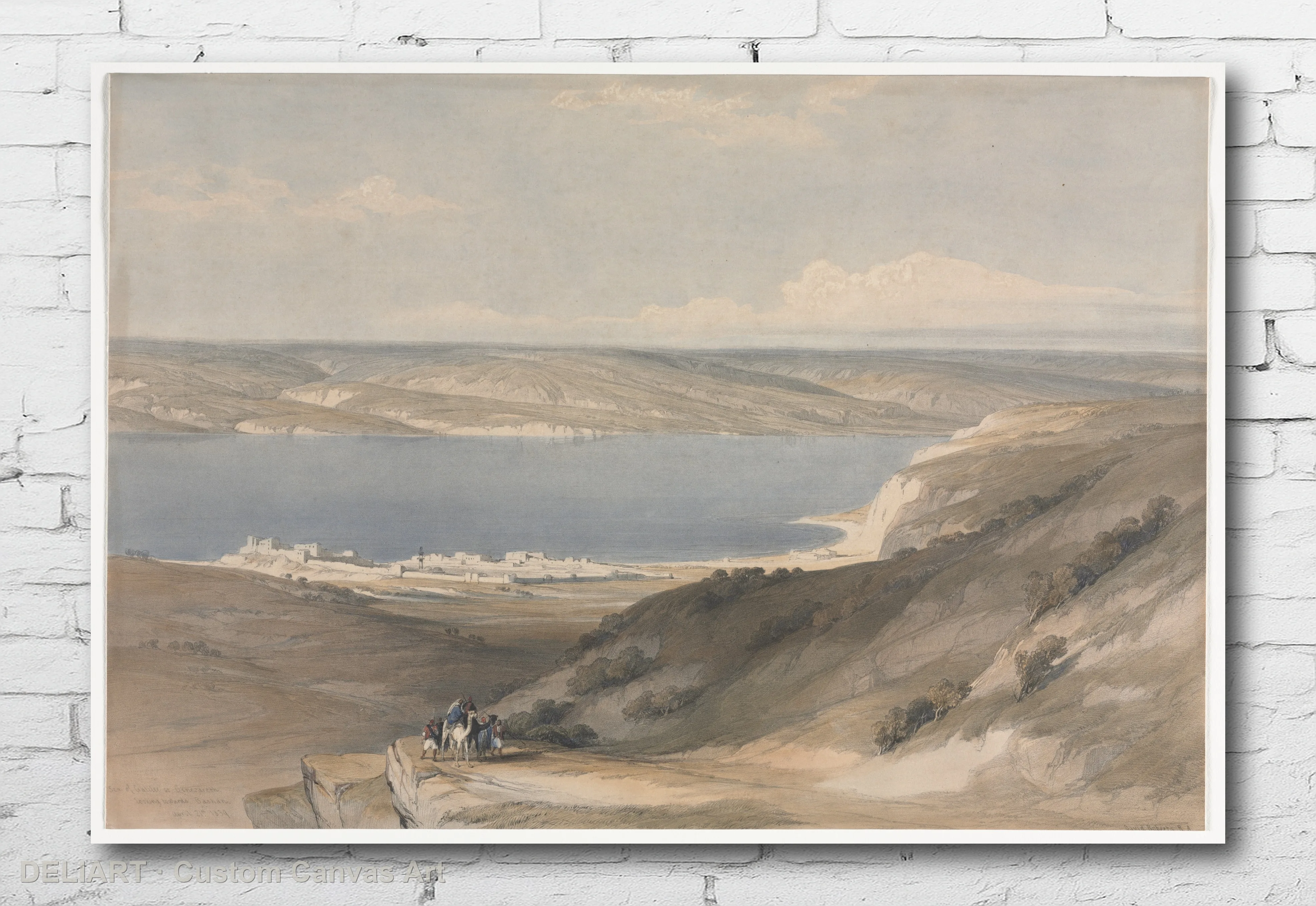 Sea of Galilee at Genezareth looking Towards Bashan by David Roberts - Vintage Travel Art Canvas Wall Art Poster Print Decor