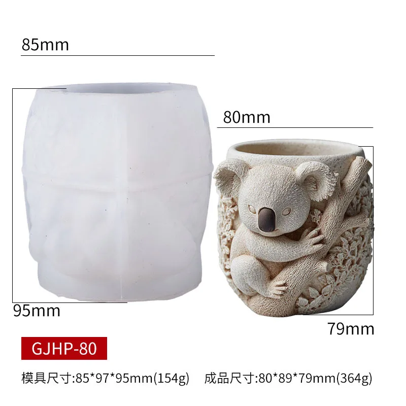 Detailed Koala Bear Concrete Pot Silicone Mold 3D Animal Tree Hugger Mould for DIY Epoxy Resin Crafts, Desktop Decor Storage Cup