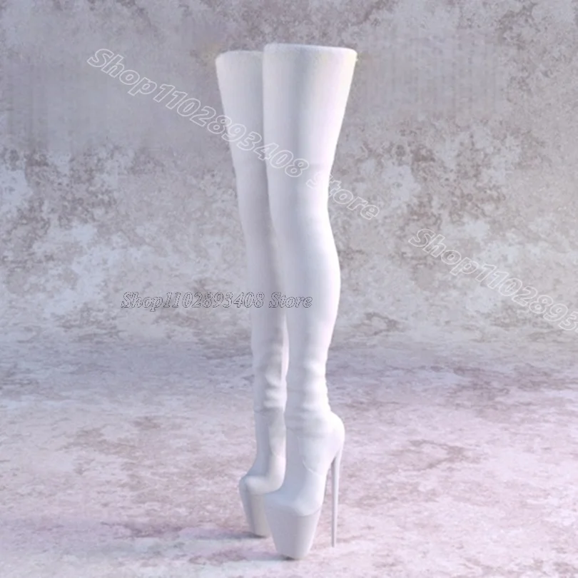 

White Platform Elastic Sexy Boots Round Toe Solid Spring British Style Women Casual Party Over Knee Boots Zapatos Para Mujere