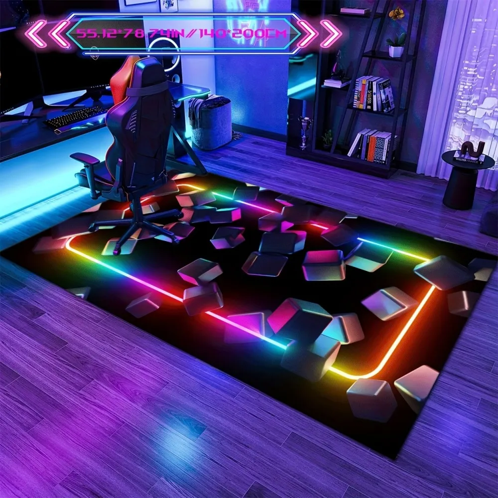 سجادة ألعاب VIKAMA بتصميم ملون، سجادة أنيقة، قابلة للغسل في الغسالة، مثالية لغرف الرياضات الإلكترونية ومدخل مقهى الإنترنت