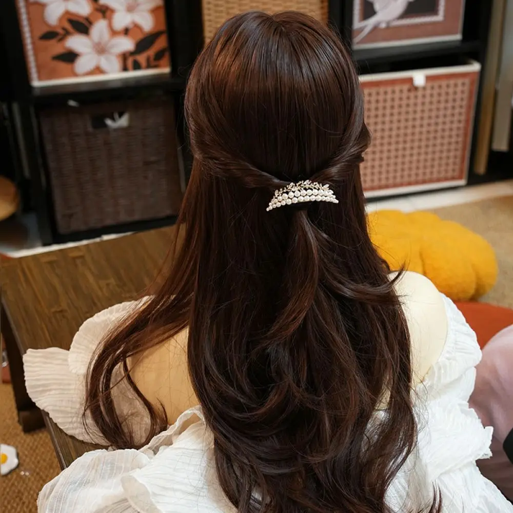 Luxury Crescent Moon Hair Clip Black Finish Pearl Rhinestone Decorated Side Bangs Barrettes Retro Style Hair Accessories