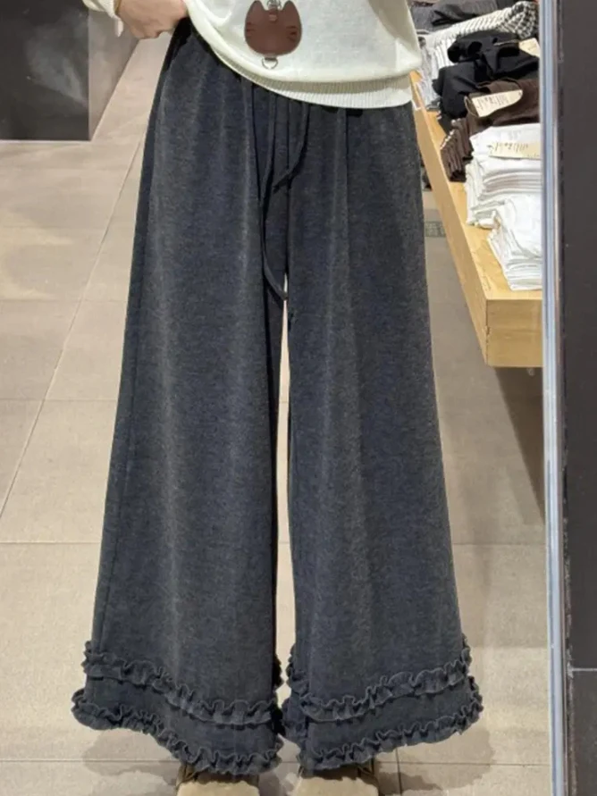 

Женские осенние повседневные удобные брюки с высокой талией, свободного кроя, широкие, с оборками по низу, больших размеров