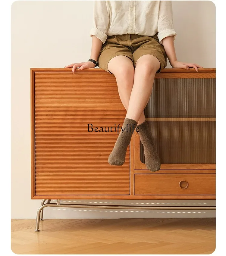 Retro style dining side cabinet, simple Japanese style living room, creative storage cabinet against the wall in the entrance