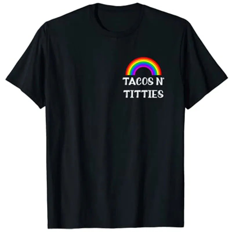 Tacos and Titties Rainbow Print Funny LGBT Gay Pride Gifts Lesbian LGBTQ T-Shirt Women Men Aesthetic Clothes Y2K Casual Tops