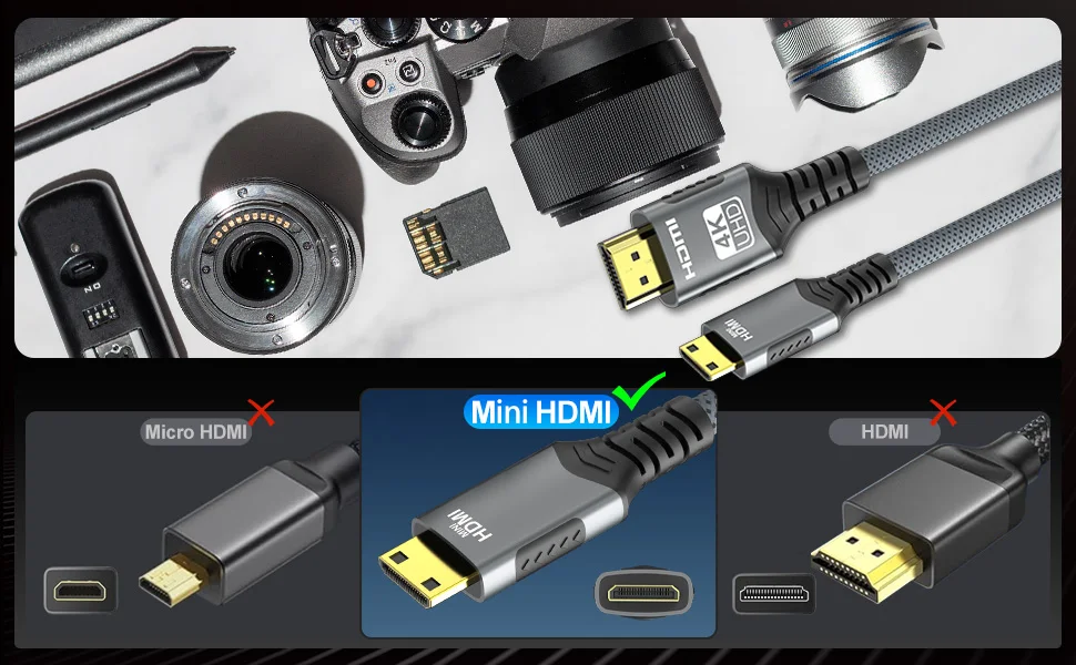 4K@60Hz Micro/Mini HDMI zu HDMI Kabel 18Gbps 2K@120Hz HDMI 2.0 HDR ARC für Kamera Sony Nikon Monitor Projektor HDTV Kamerakabel – Detail 9