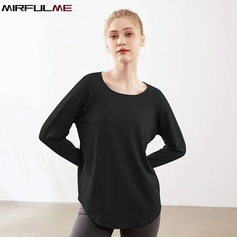 Women Loose Yoga Shirts Long Sleeves Sport T-Shirt Mesh Breathable Running Sweatshirts Thumb Hole Gym Fitness Tops Blouse Female