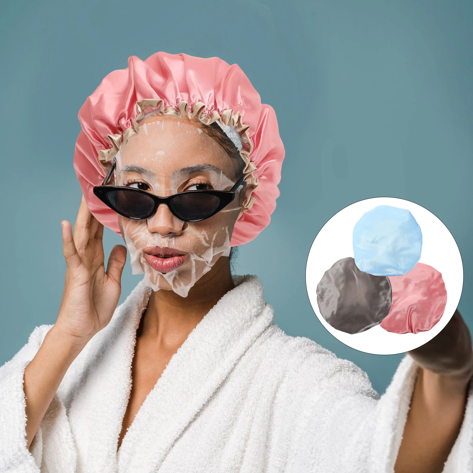 

3Pcs Waterproof Bath Caps Reusable Double Layer Shower Hats for Women Men Hair Cover Reusable Shower Caps Hair Drying Hats