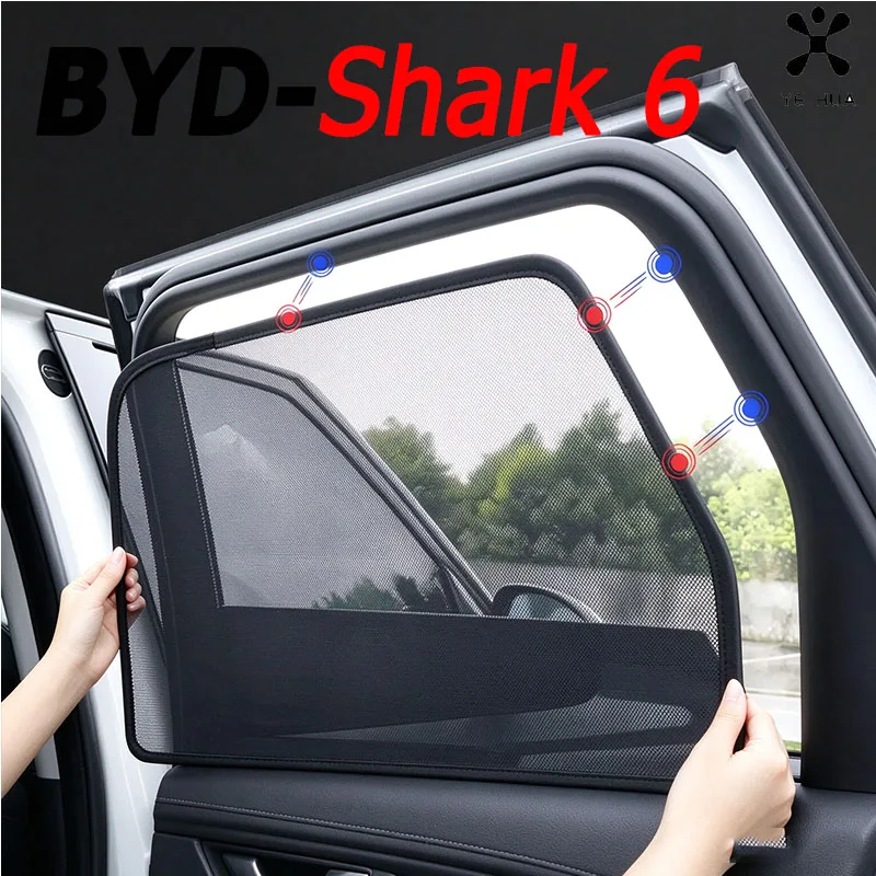 For BYD Shark 6 2025 Pickup Car Magnetic Window Sunshade Uv Protection Mosquito Prevent Mesh Shade Screen Interior Accessories