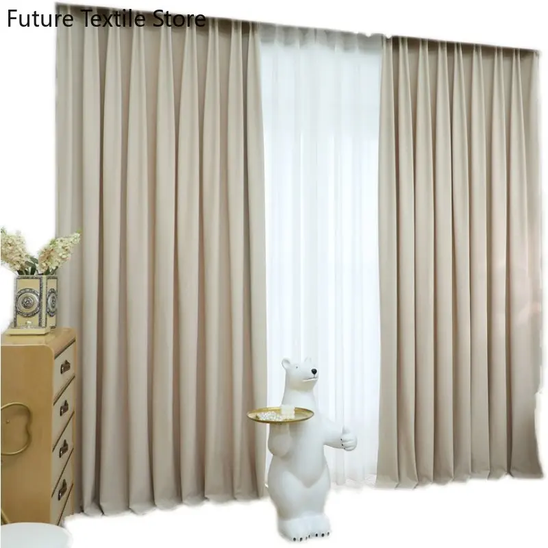 Light luxury French cream beige blackout bedroom flannel curtain living room velvet clothCurtains for Living dining room bedroom