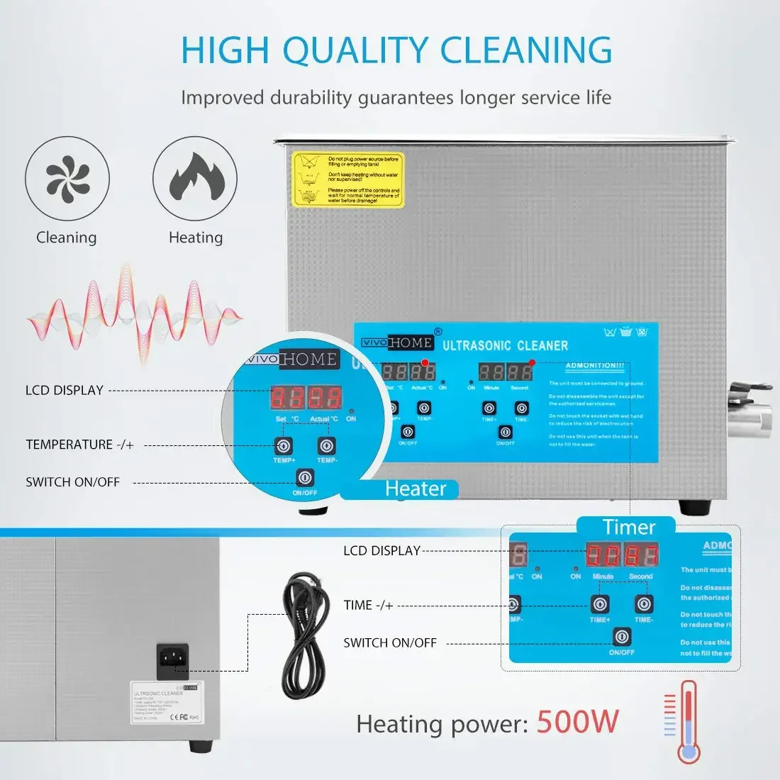 Professional 15L Portable Touch Controllable Electric Ultrasonic Cleaner Machine with Digital Timer and Heater for Part