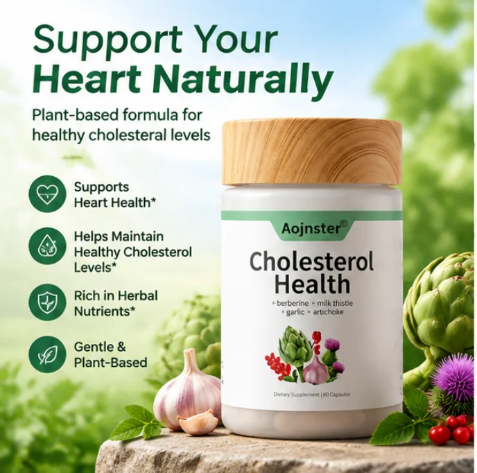 Cholesterol Health Support Capsules with Berberine, Milk Thistle, Garlic & Artichoke, Herbal Complex Supplement, 60 Capsules