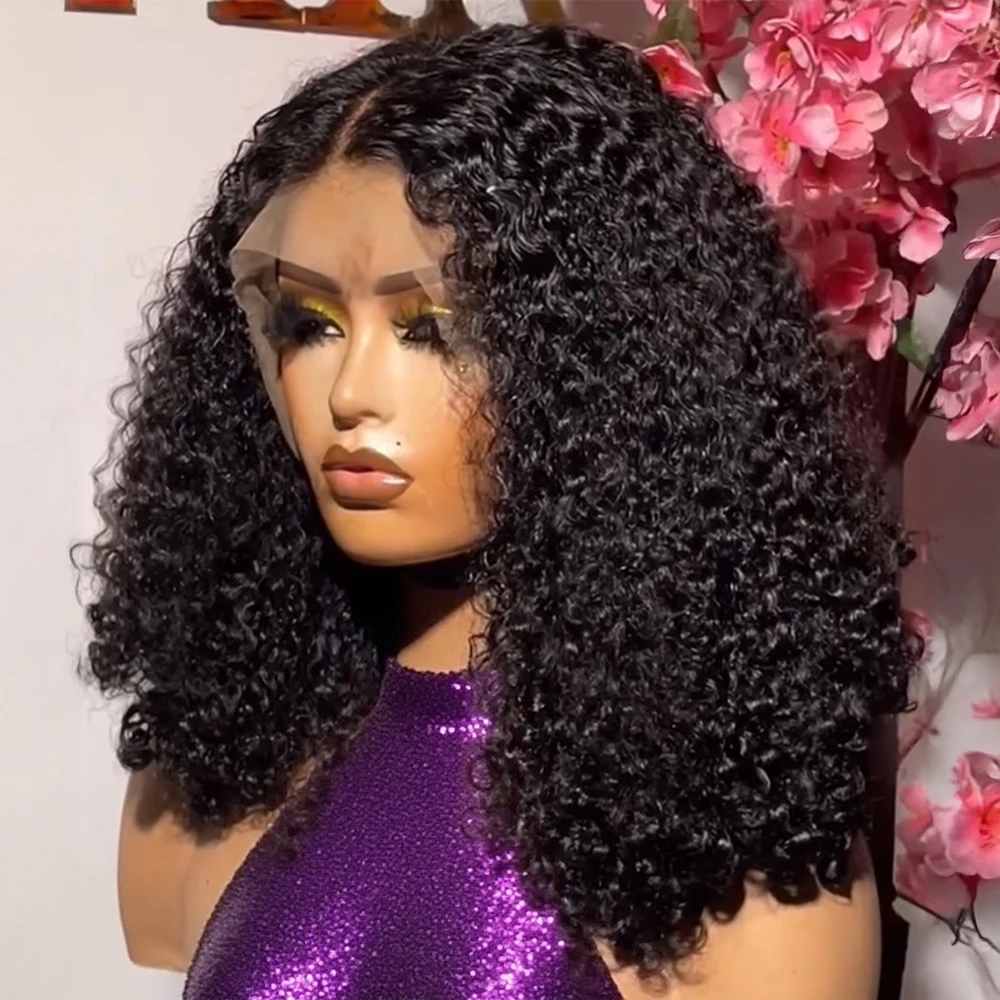 

Парик из 100% натуральных волос с HD-кружевной передней частью 13x6/13x4, плотность 250, глубокая волна, короткий боб, без клея, с эффектом Джерри Керри, кудрявый