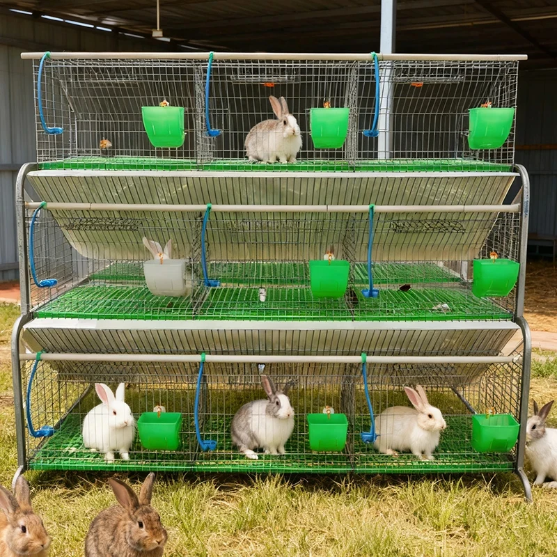 

3 Layer 18 Cells Animal Nest Hot Dip Galvanized Double Row Trapezoid Rabbit Cage