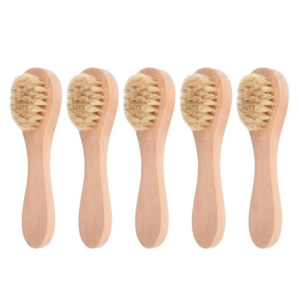 Brosse nettoyante pour le visage en bois, 5 pièces, huile nettoyante pour un lavage doux des pores en profondeur, Hemu Miss