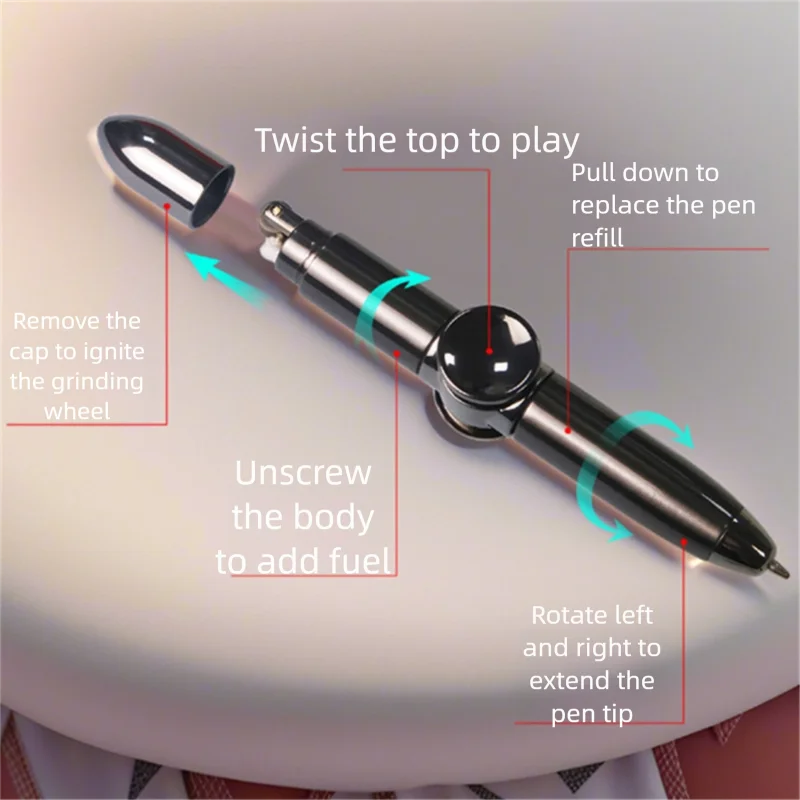 

Portable Writing Pen Grinding Wheel Ignition lighter Decompression Toy Pen Rotating Gyroscope Lighter Unusual Kerosine Lighters