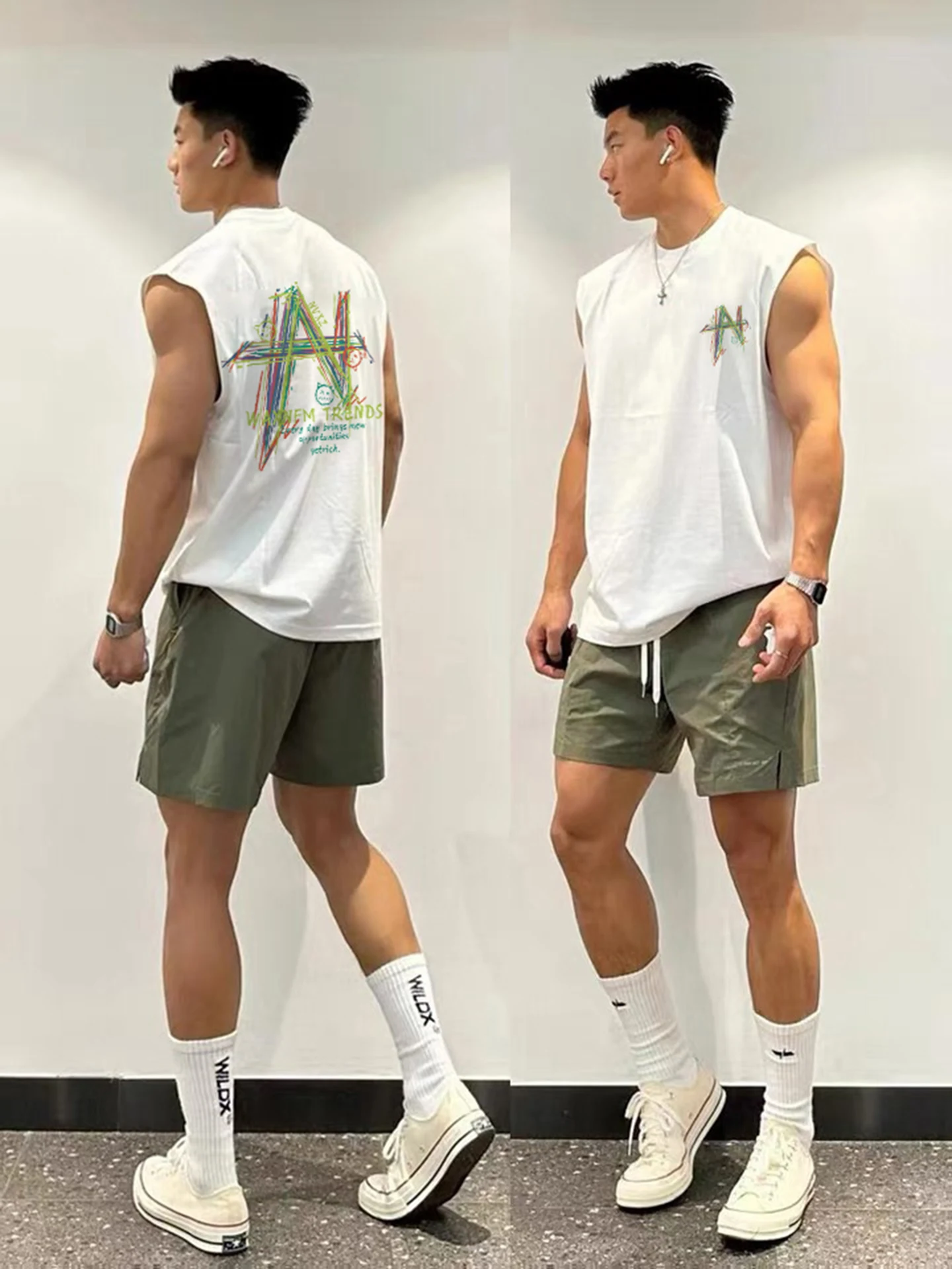 

Loose Fit Men's Tank Top with Lettering Sports Fitn T-irt No Sves Heavyweight Casual Summer Faion for Students