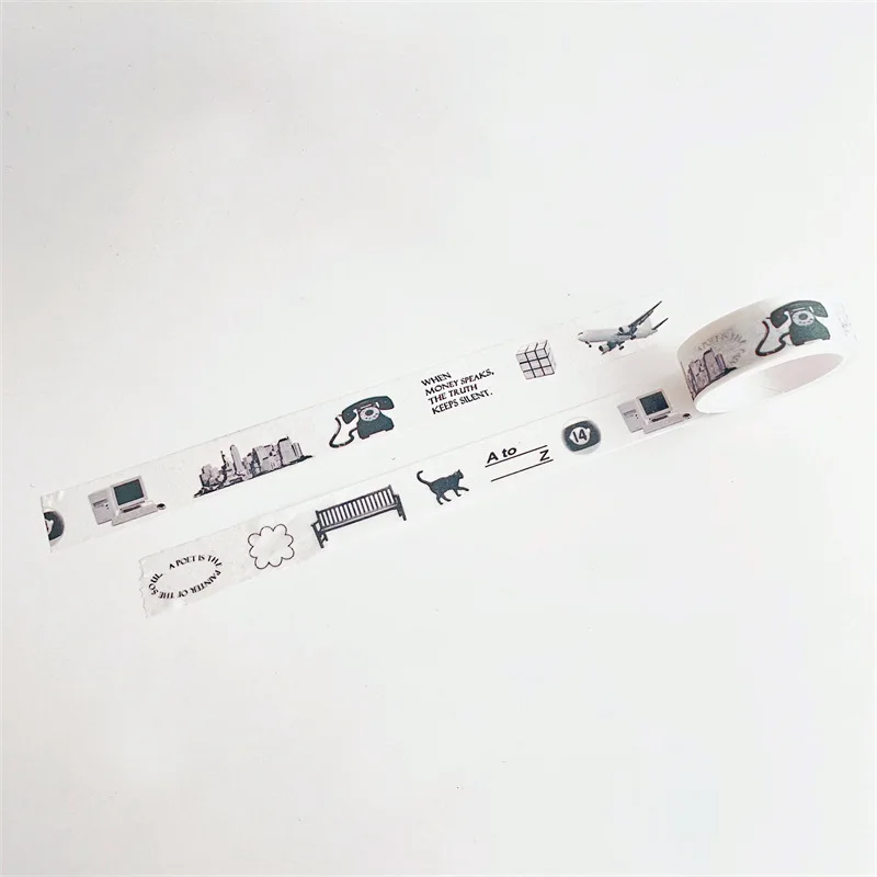 5m Roll Abstract Face Washi Tape Korean Aesthetic Hand Drawn Decorative Adhesive Tape for Scrapbooking Journaling DIY Supplies