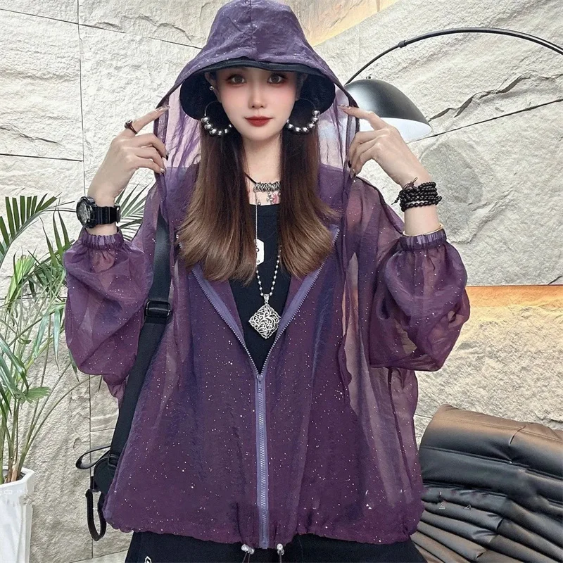 Sunscreen Top Jacket Women Summer 2024 New Loose Plus Size Sun Protection Breathable Outdoor Hooded Sun-Protective Clothing Coat