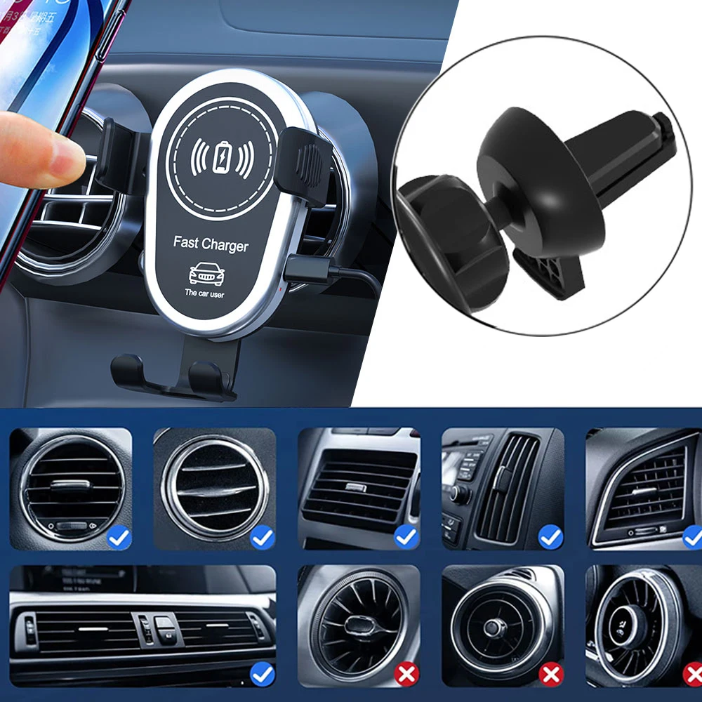 

Classical 15W Wireless Car Charger Air Vent Mobile Phone Holder Stand Fast Charging For iPhone 14 13 12 11 X Xiaomi Samsung