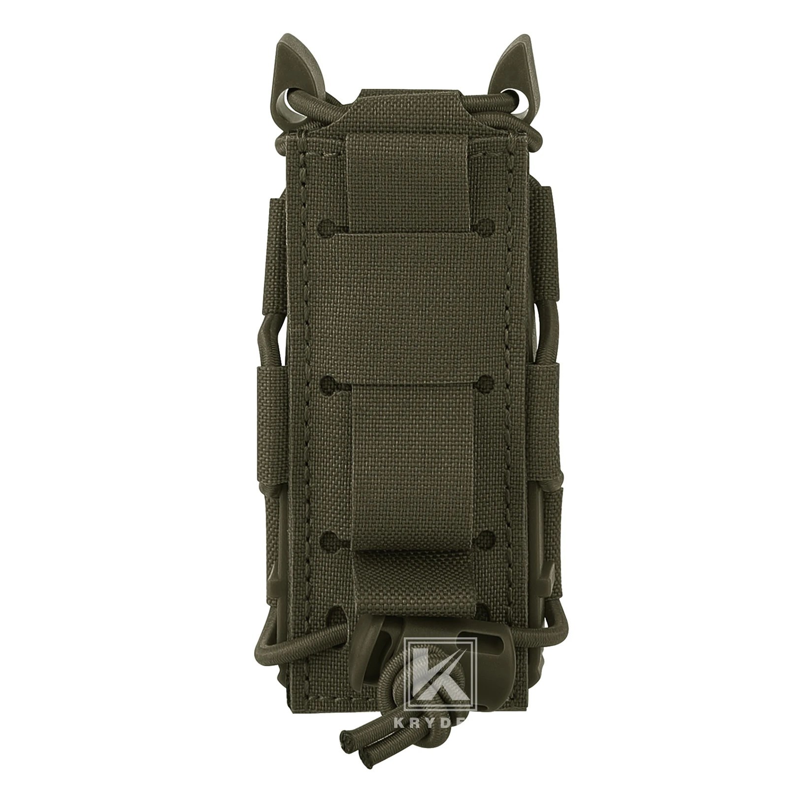 KRYDEX Tactical 9mm Magazine Pouch Open Top Laser Cut MOLLE Mag Carrier Flashlight Holder For Pistol Single & Double Stack Mags.