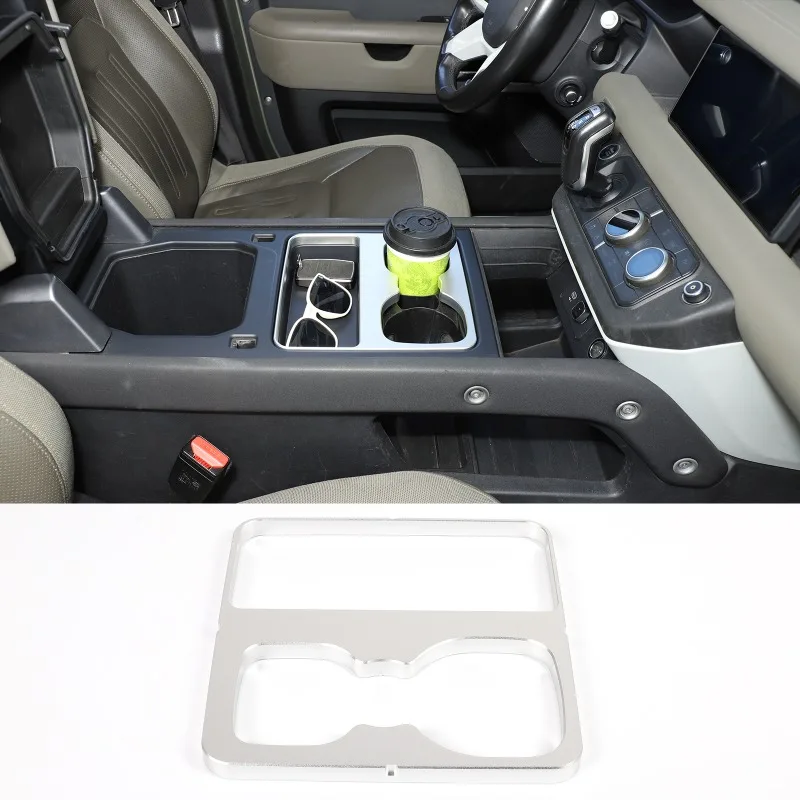 

Aluminum Alloy Silver For Land Rover Defender 2020 2021 Center Console Cup Holder Extender Pad Car Accessorie