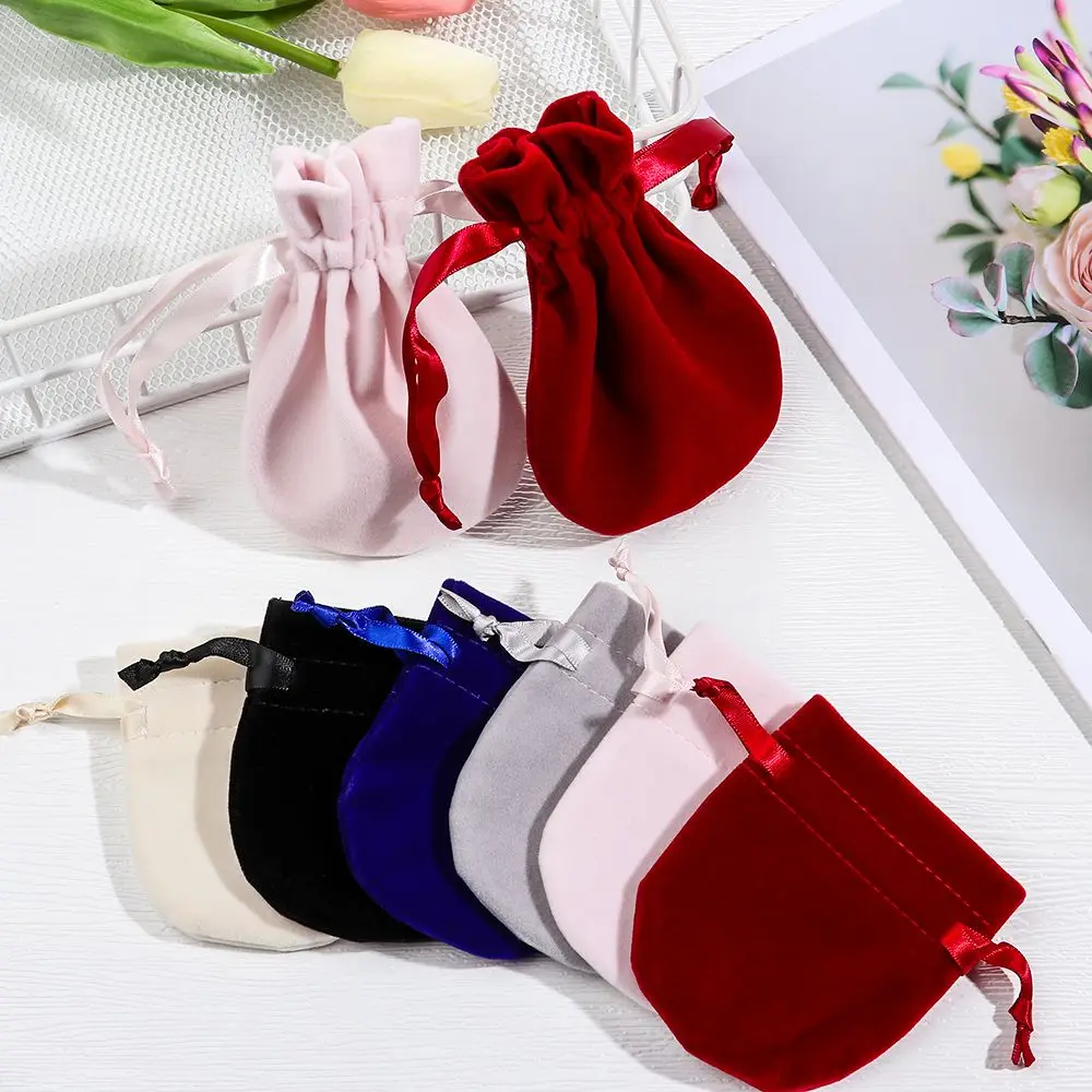 Fashion Necklace Wrapping Bag Portable Storage Pouch Jewelry Packaging Bag Drawstring Pouches Round Velvet Bag
