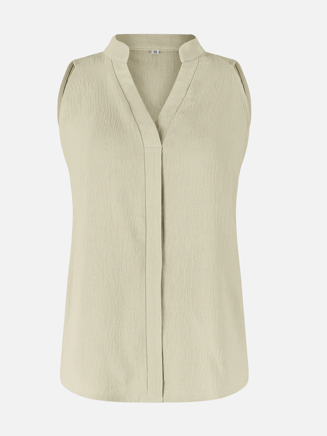 Damen Ärmellose Bluse mit Stehkragen, V-Ausschnitt, Knopfleiste, Elegant, Büro, Arbeit, Lässig, Einfarbig, Schick, Weste-Oberteil – Detail 3
