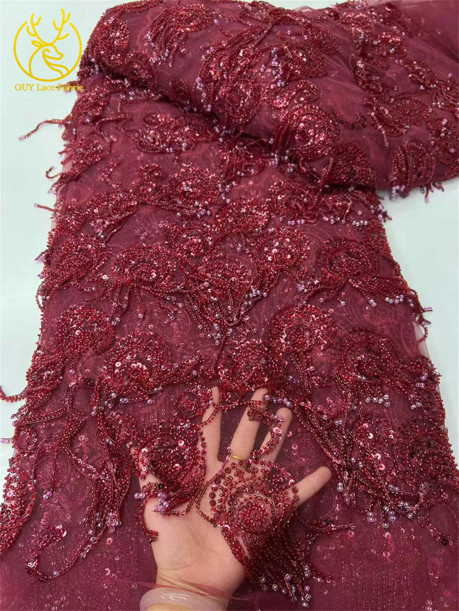 قماش دانتيل مطرز ثقيل أفريقي فاخر ذهبي ثلاثي الأبعاد 2026 قماش دانتيل ترتر فرنسي مناسب للحفلات وفساتين الزفاف المخصصة