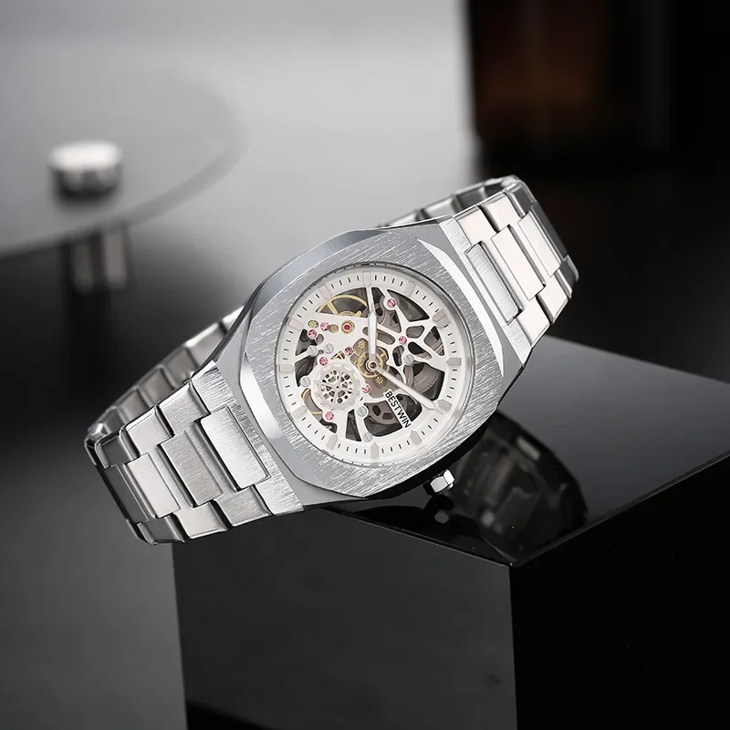 New Octagonal Design Quartz Wristwatches Men Golden Stainless Steel Dress Watch Date/Week Functions Luxury Diver's Clock Man