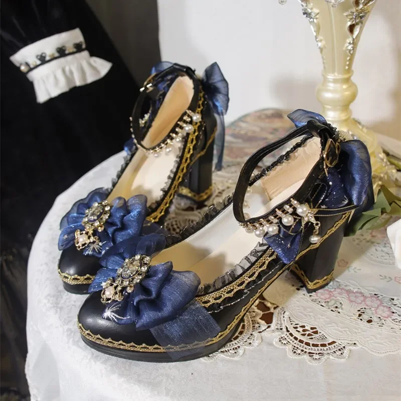 Original Night Story Independent Design Lolita Shoes Round Toe Lolita Japanese Lace Versatile Single Shoes