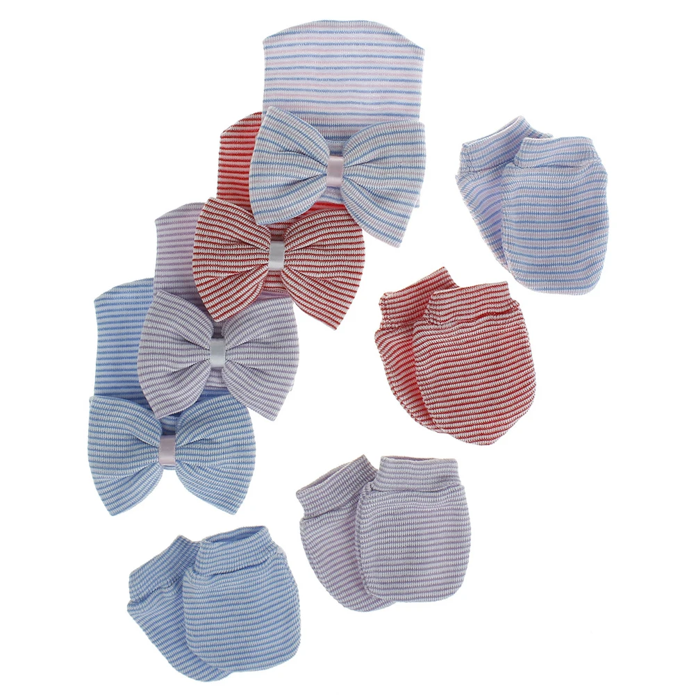 

Baby Fetal Hat Glove Set Newborn Bowknot Cap Toddler Hats Durable Yarn Material Lightweight Simple Design Gloves