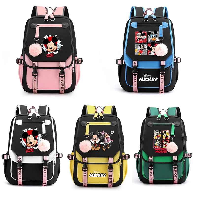 

Mickey Minnie Mouse Women's Men's Backpack Bag Travel Rucksack Mochila Teenager USB Charging Laptop Backpack